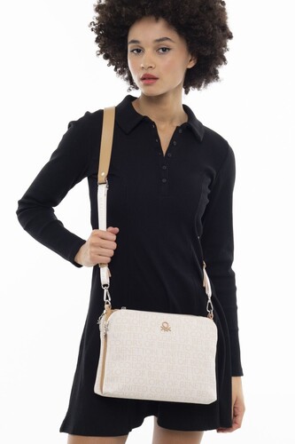 Monogram Çapraz Omuz Çantası BNT_949-Beyaz-A.Camel - Benetton
