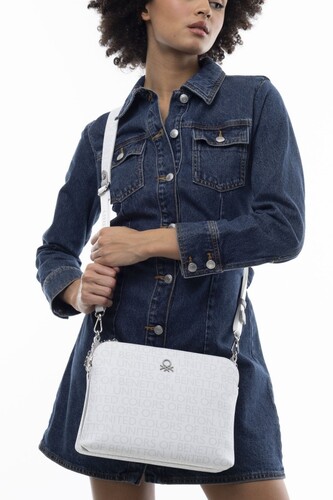 Monogram Çapraz Omuz Çantası BNT_949-Beyaz-A.Gri - Benetton
