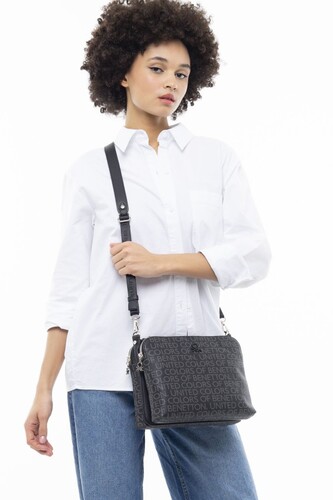 Monogram Çapraz Omuz Çantası BNT_949-Siyah - Benetton