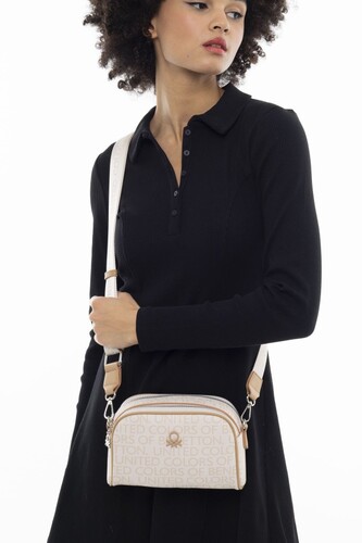 Monogram Çapraz Omuz Çantası BNT_956-Beyaz-A.Camel - Benetton