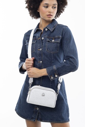 Monogram Çapraz Omuz Çantası BNT_956-Beyaz-A.Gri - Benetton