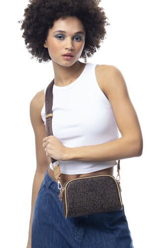 Monogram Çapraz Omuz Çantası BNT_956-Kahve-A.Camel - Benetton