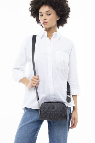 Monogram Çapraz Omuz Çantası BNT_956-Siyah - Benetton
