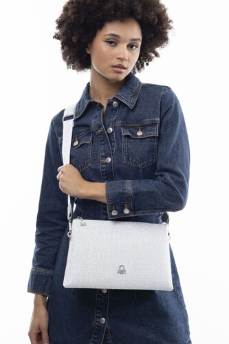 Monogram Çapraz Omuz Çantası BNT_968-Beyaz-A.Gri - Benetton