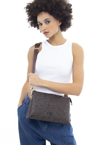 Monogram Çapraz Omuz Çantası BNT_968-Kahve-A.Camel - Benetton
