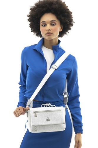 Monogram Çapraz Postacı Çantası BNT_958-Beyaz-A.Gri - Benetton