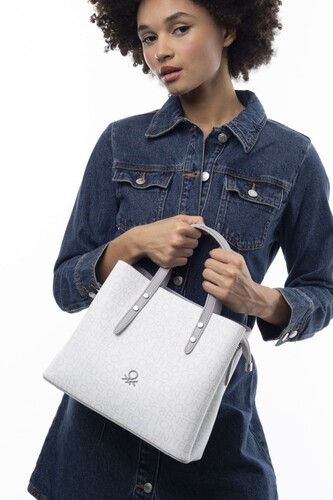 Monogram El Çantası BNT_945-Beyaz-A.Gri - Benetton